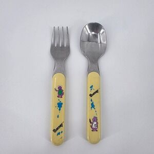 Vintage 1992 Barney the Dinosaur Fork and Spoon Set The Lyons Group